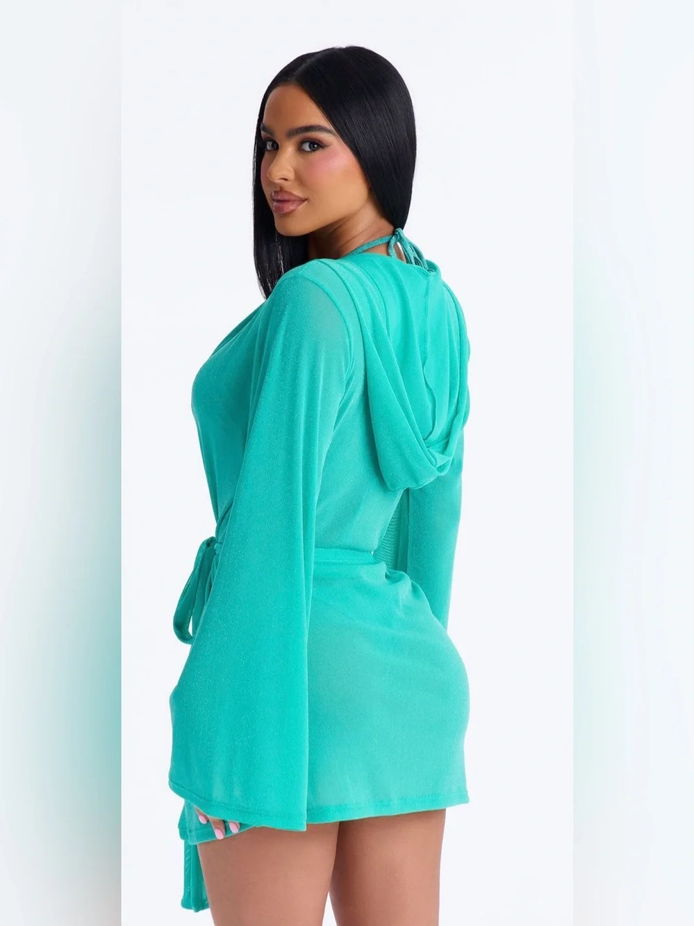 Fashion Nova Turquoise String Bikini Set with Robe Cover-Up🩵🔥
